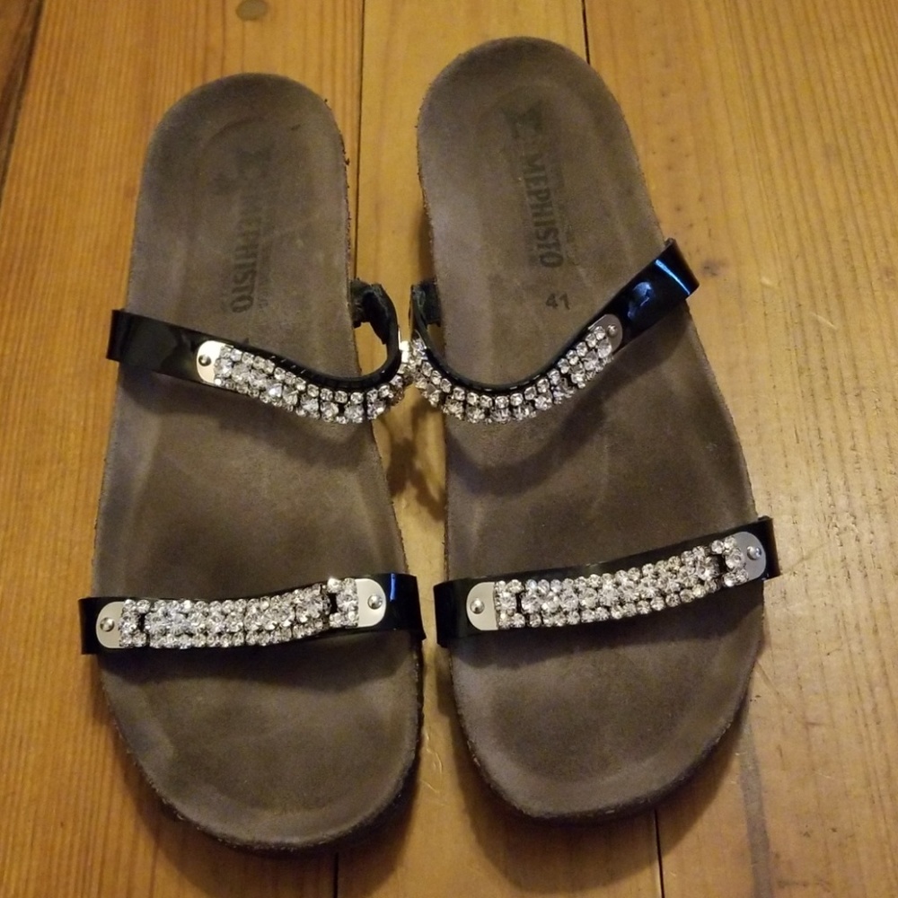 Mephisto Sandals Black w/Bling Straps Sz 41